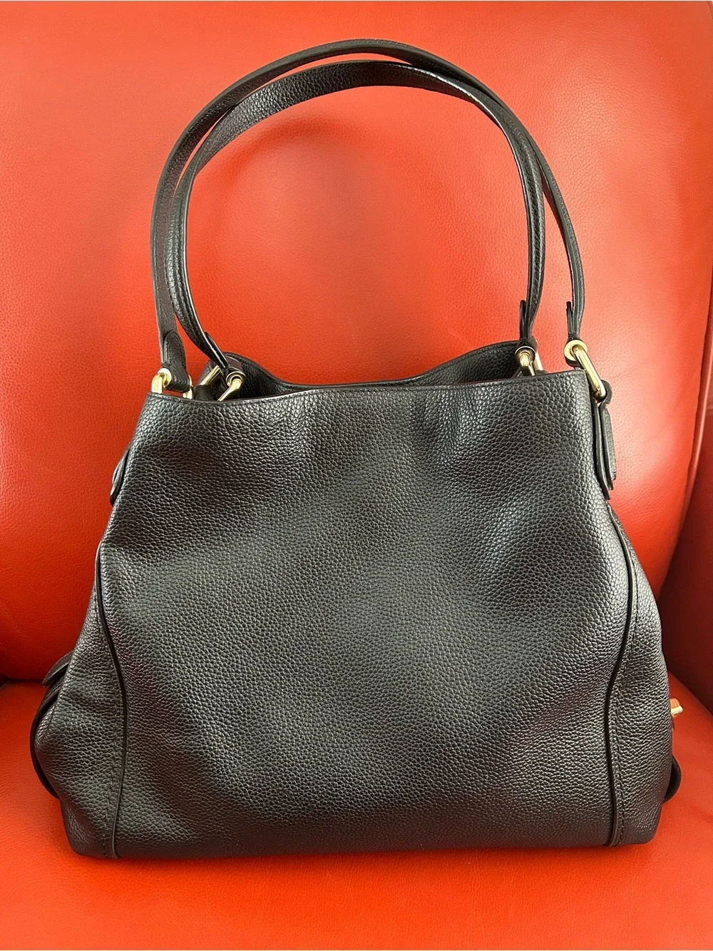 Coach Edie 57125 black pebble leather shoulder bag with gold hardware. Like new! - Picture 3 of 15